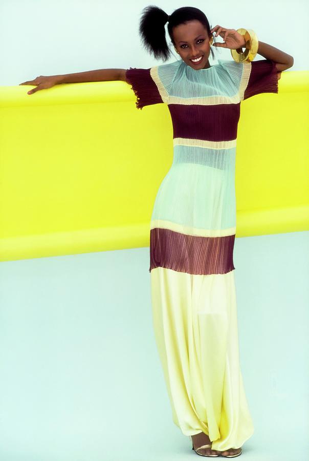 Iman in Mary McFadden Striped Tunic Photograph by Jacques Malignon