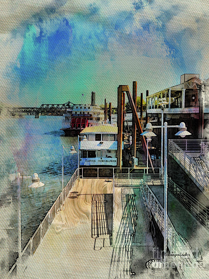 Old Sacramento Waterfront Dock  Digital Art by Aurelia Schanzenbacher