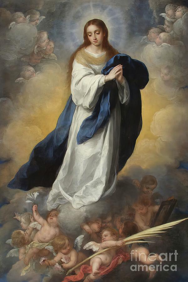 Immaculate Conception Assumption Virgin Mary  Mixed Media by Esteban Murillo