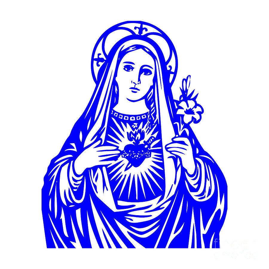 Immaculate Heart of Mary Symbol in Blue Digital Art by Rose Santuci-Sofranko