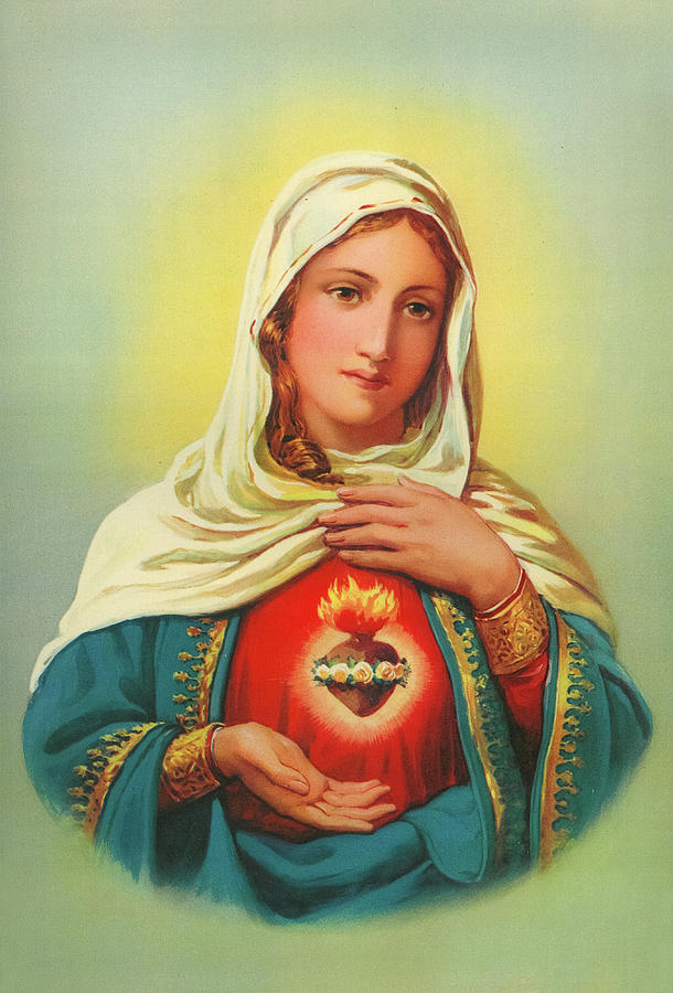 Flower Painting - Immaculate Heart of Virgin Mary by Old Master