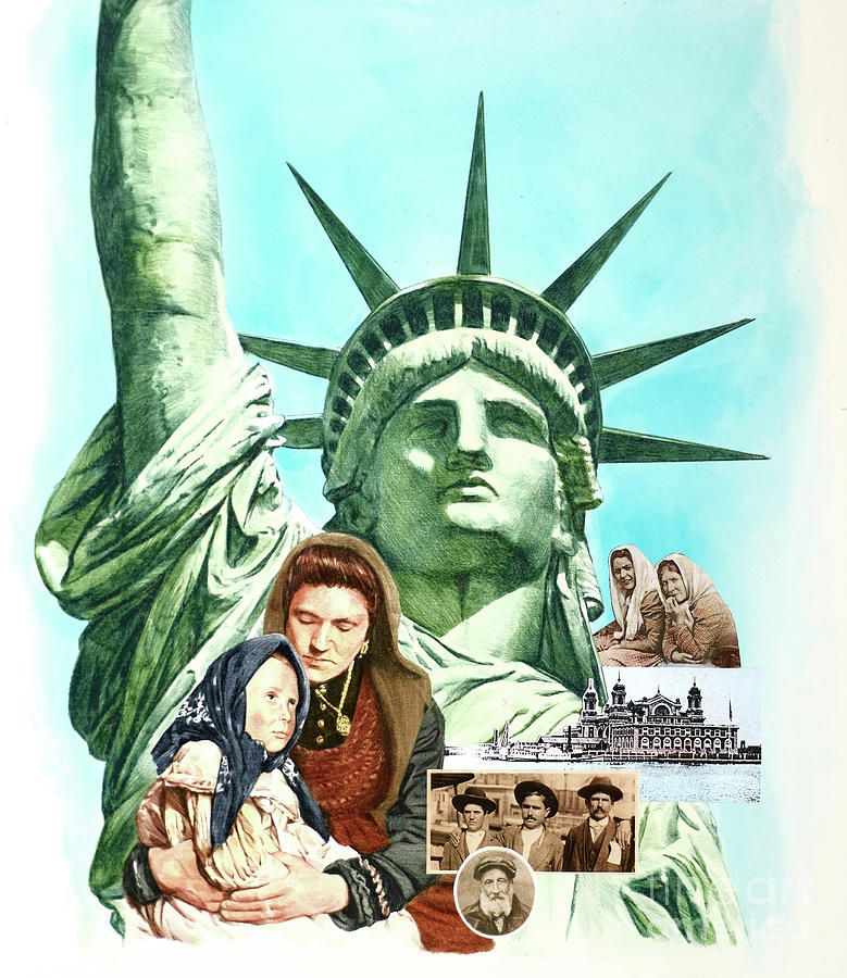 The 1900s - Immigration - The Statue Of Liberty Painting by Paul and Chris Calle