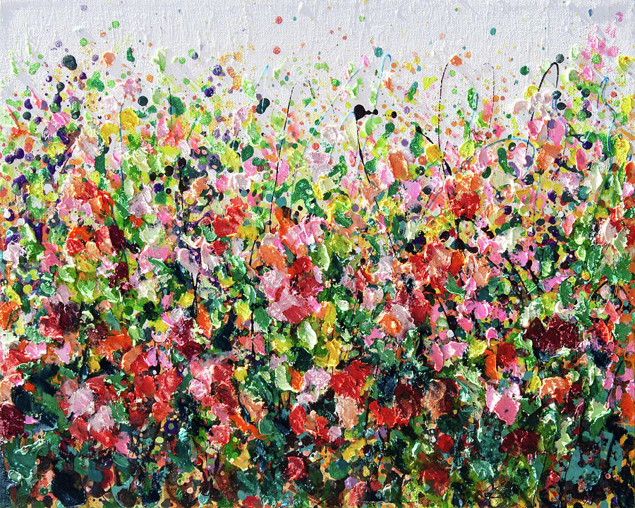 Impasto Garden Symphony Painting by Lena Owens - OLena Art Vibrant Palette Knife and Graphic Design