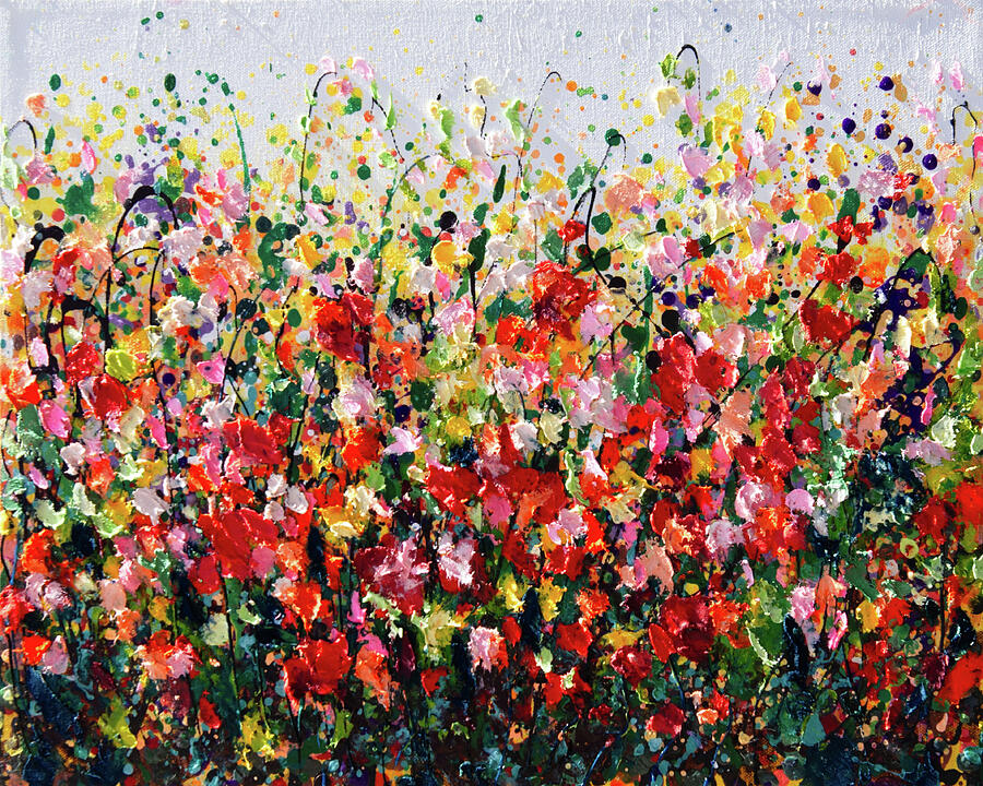 Impasto Wildflower Symphony Painting by Lena Owens - OLena Art Vibrant Palette Knife and Graphic Design