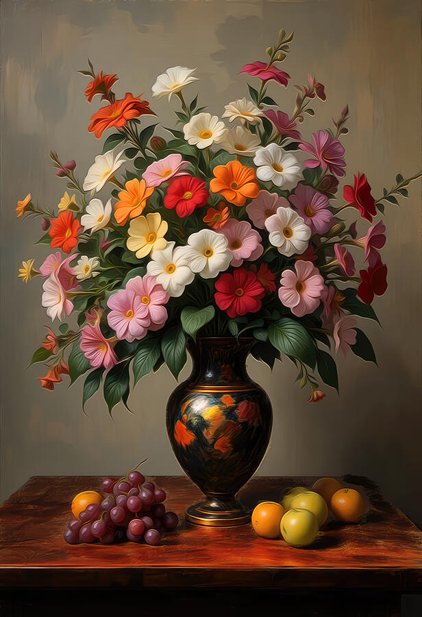 Vibrant Floral Arrangement in Vase Digital Art - Impatiens Flowers Wall Art by Vintage Wall Art