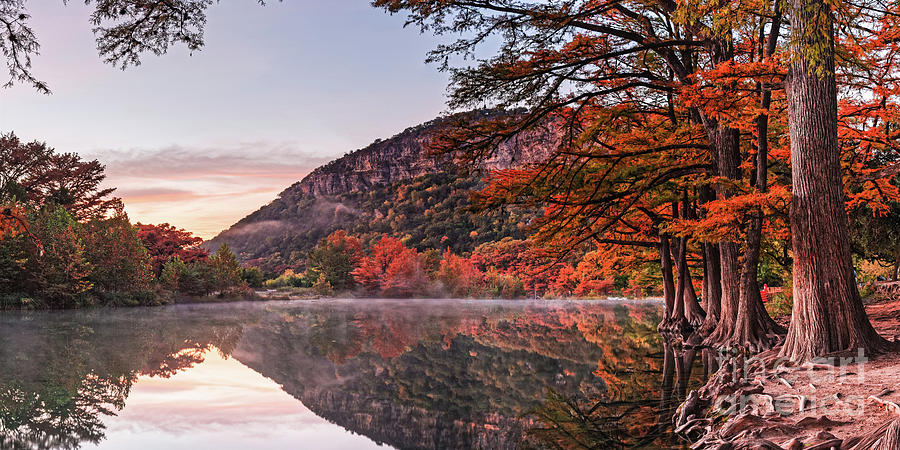 Fall Photograph - Impending Sunrise over the Frio River and Old Baldy - Garner State Park Concan Texas Hill Country by Silvio Ligutti