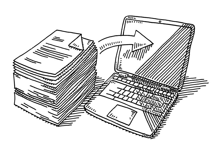 Importing Stack Of Data Sheets Into Computer Drawing Drawing by FrankRamspott