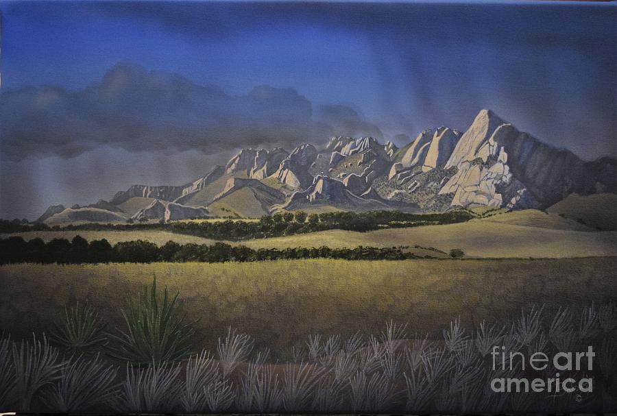 Imposing Dragoon Mountains Painting by Jerry Bokowski