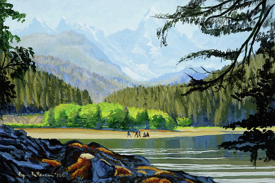 Impression of Alaska, Clam diggers Painting by Lynn Hansen