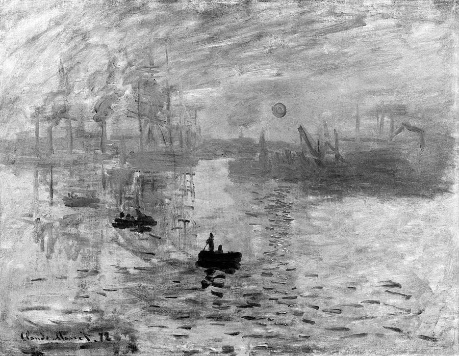 Impression Sunrise by Monet BW Painting by Bob Pardue