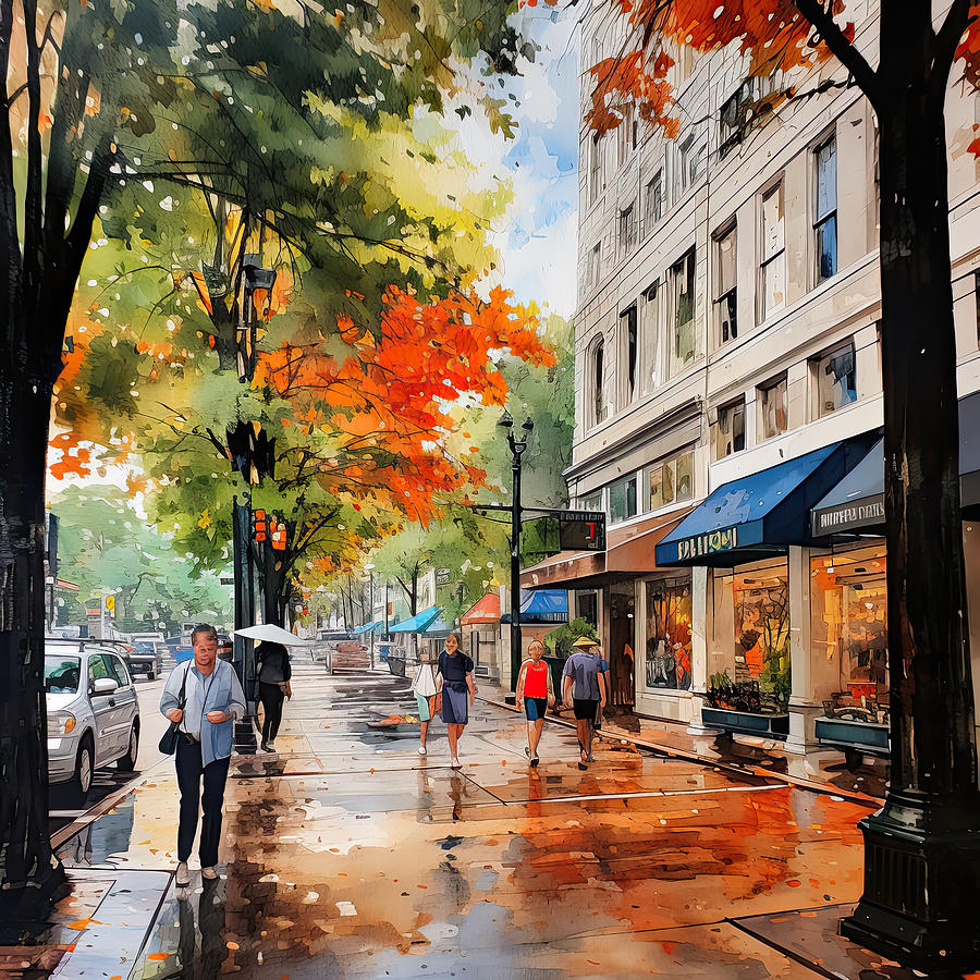 Impressionist Autumn Downtown Painting by Lourry Legarde