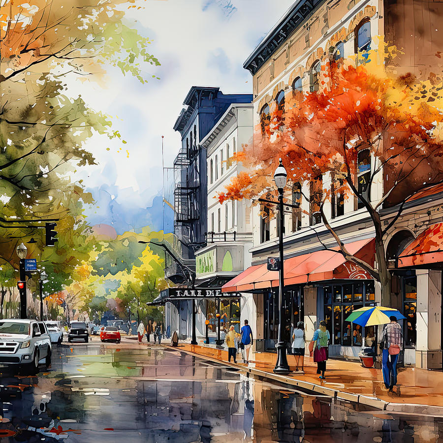Hot Springs National Park Painting - Impressionist Autumn Streets by Lourry Legarde