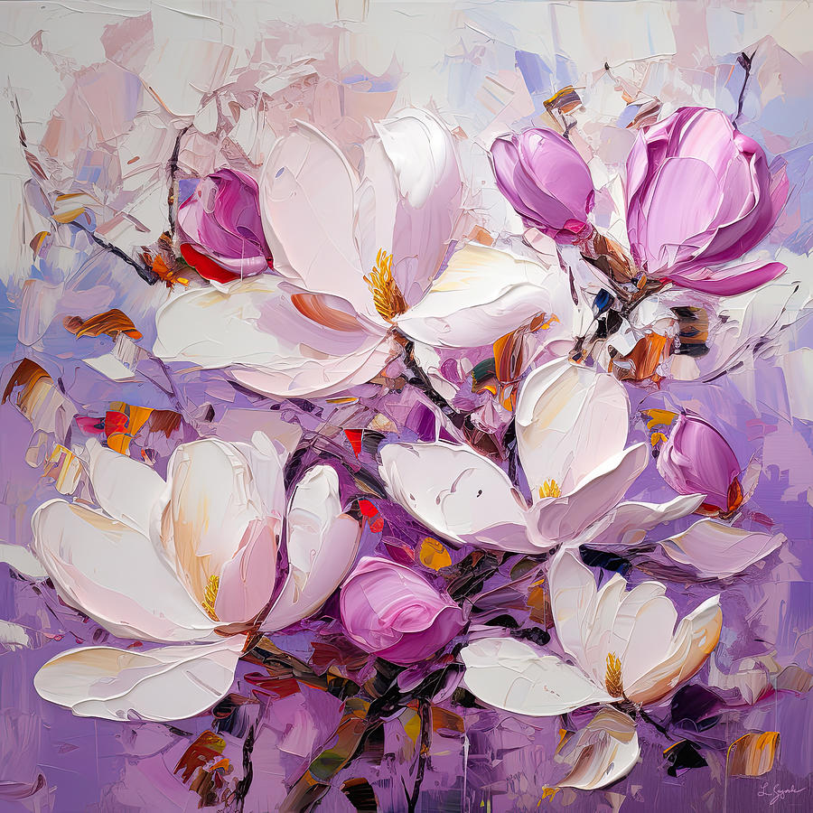 Impressionist Branch of Magnolia Painting by Lourry Legarde