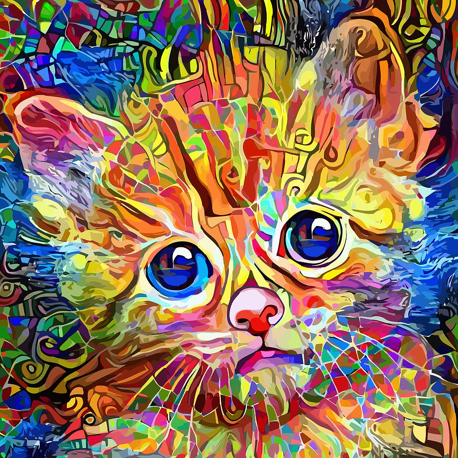Impressionist Colorful Adorable Kitten Digital Art by Sambel Pedes