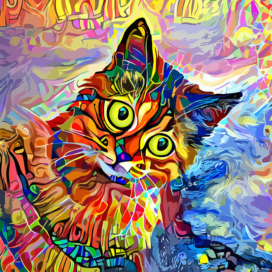 Impressionist Colorful Cute Cat Digital Art by Sambel Pedes
