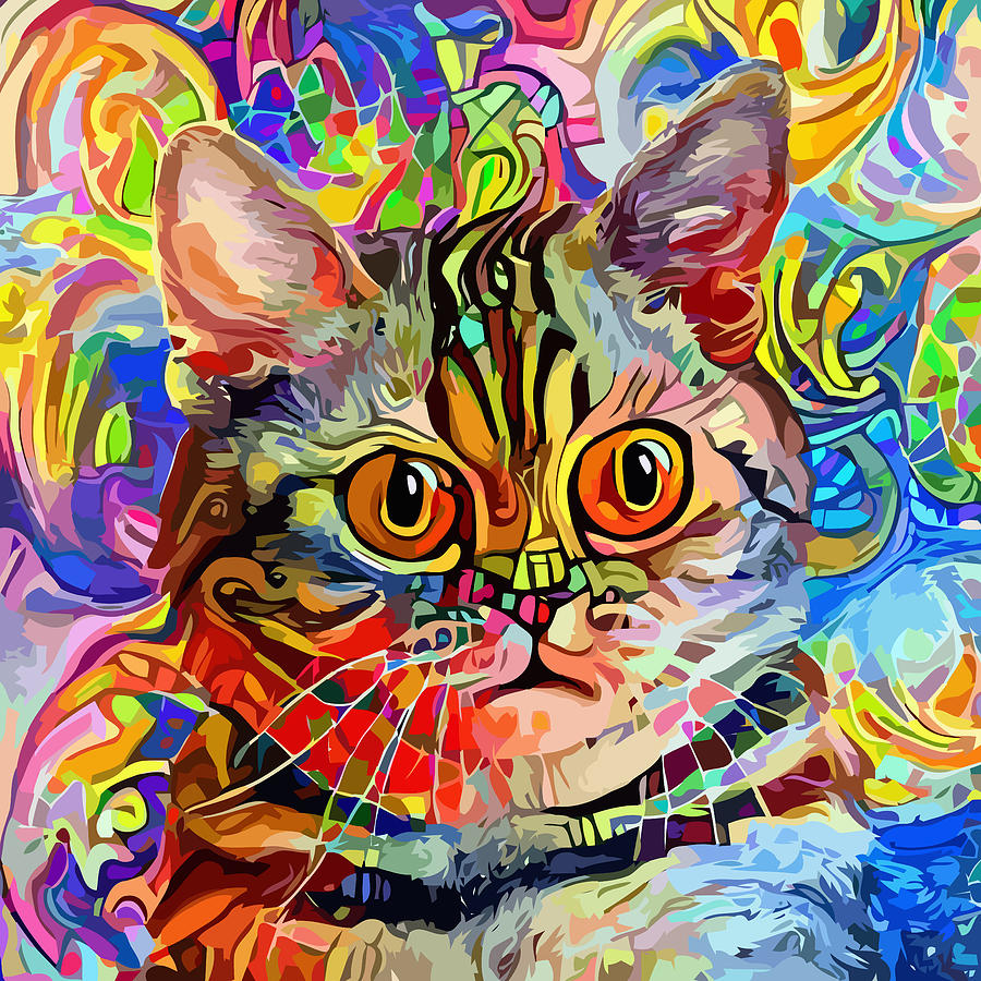 Impressionist Colorful Cute Feline Digital Art by Sambel Pedes