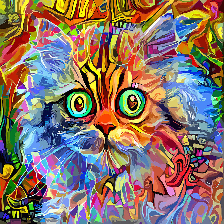 Impressionist Colorful Cute Kitten Digital Art by Sambel Pedes
