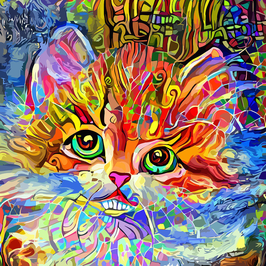 Impressionist Colorful Cute Little Cat Digital Art by Sambel Pedes