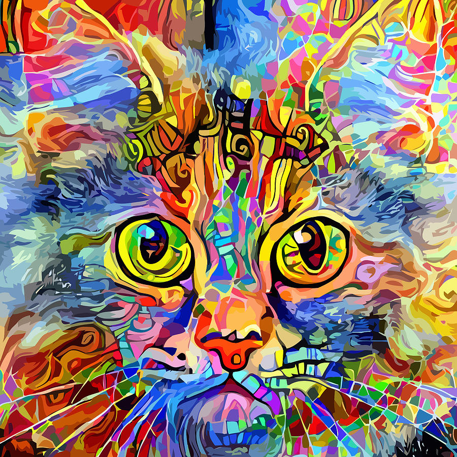 Impressionist Colorful Kitty Cat Digital Art by Sambel Pedes