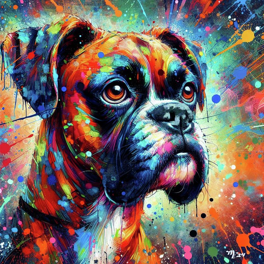 Impressionist Colorful Pop Art Boxer Dog Painting Mixed Media by Monica Resinger
