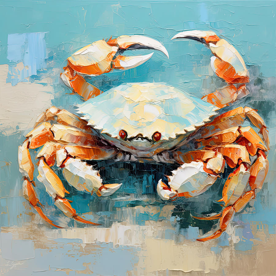Impressionist Crab - Aqua Paintings Painting by Lourry Legarde