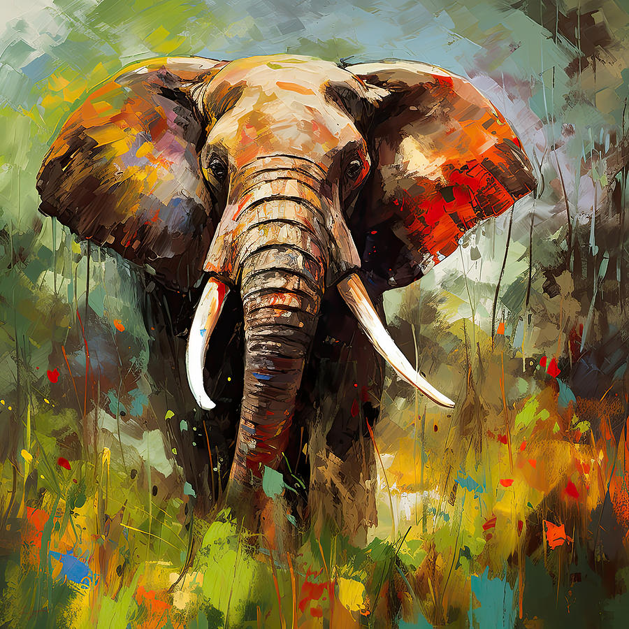 Impressionist Elephant Painting by Lourry Legarde