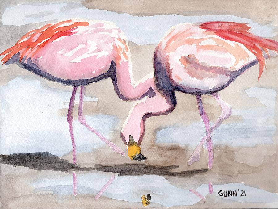 Impressionist Flamingoes Painting by Katrina Gunn
