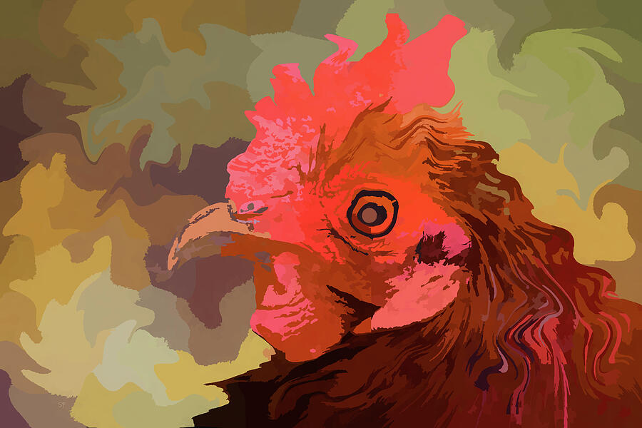 Impressionist Funky Chicken-Rooster Art  Digital Art by Shelli Fitzpatrick
