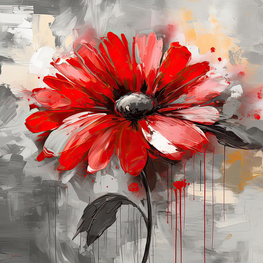 Impressionist Red Gerbera Daisy Painting by Lourry Legarde