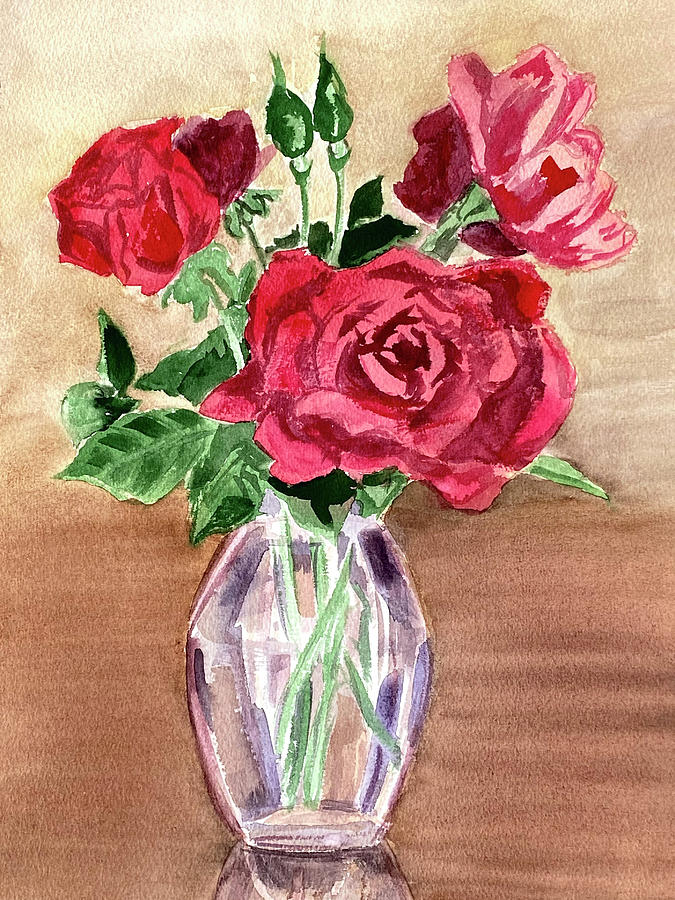 Impressionist Roses in Vase Painting by Masha Batkova
