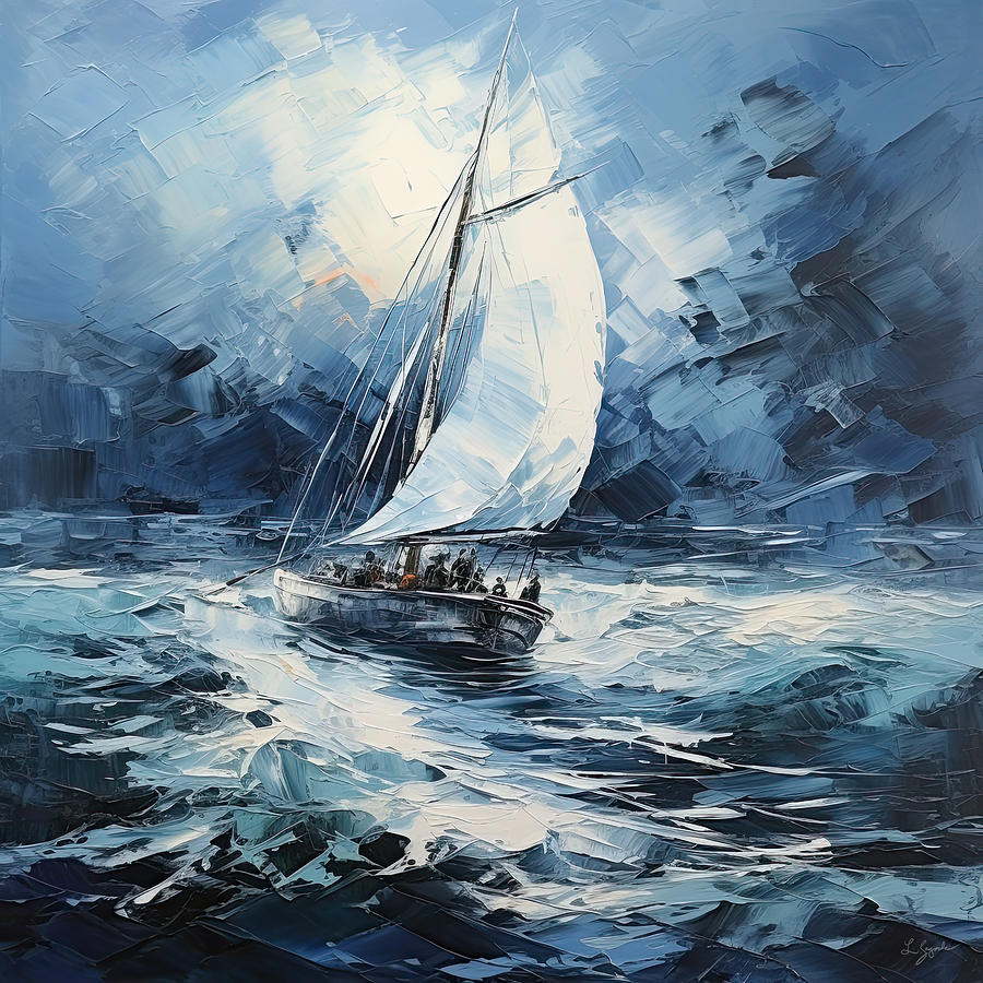 Blue Photograph - Impressionist Seascape with Sailboat - Lighter Shades Of Blue by Lourry Legarde