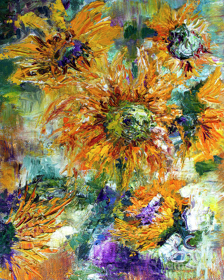 Impressionist Sunflowers Palette Knife Oil Painting Painting by Ginette Callaway