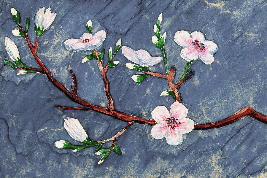 Impressionistic Cherry Tree Pink Blossoms On Gray Watercolor  Painting by Irina Sztukowski