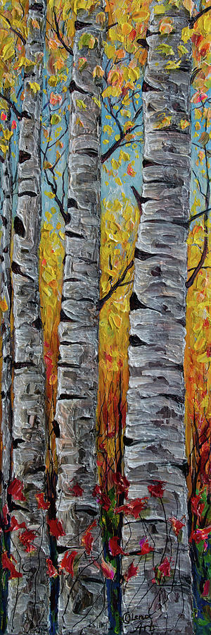 Impressionistic Colorado Aspen Trees Vertical Panorama -1  Painting by OLena Art