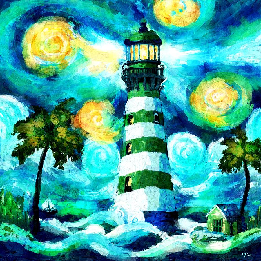 Impressionistic Tropical Lighthouse Digital Art by Monica Resinger