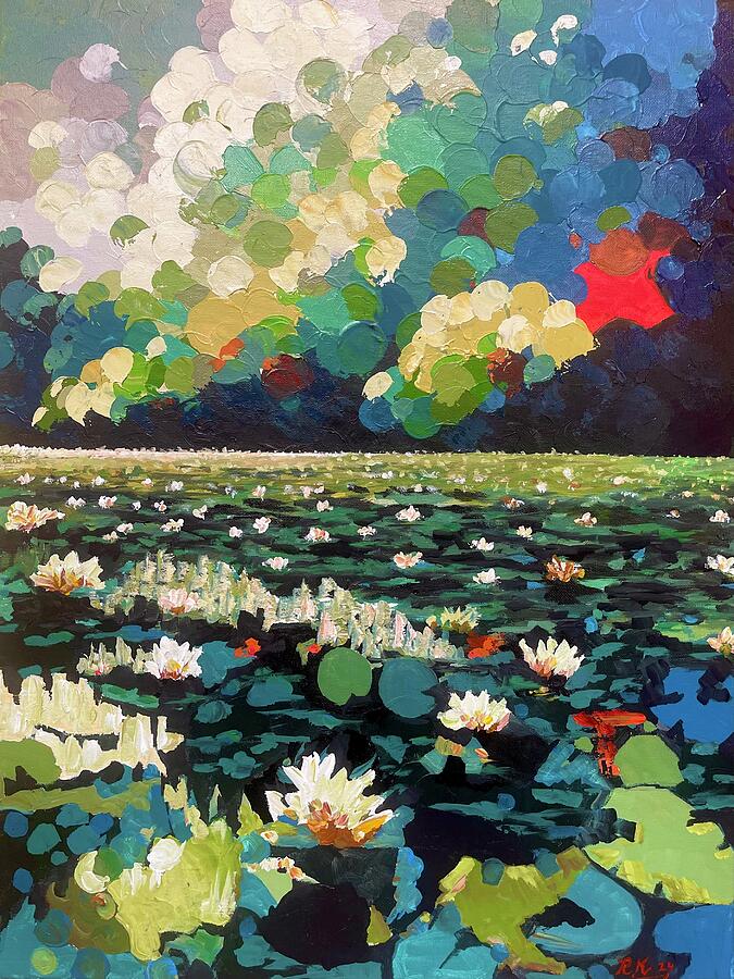 Impressionistic water lilies 2 Painting by Ray Khalife