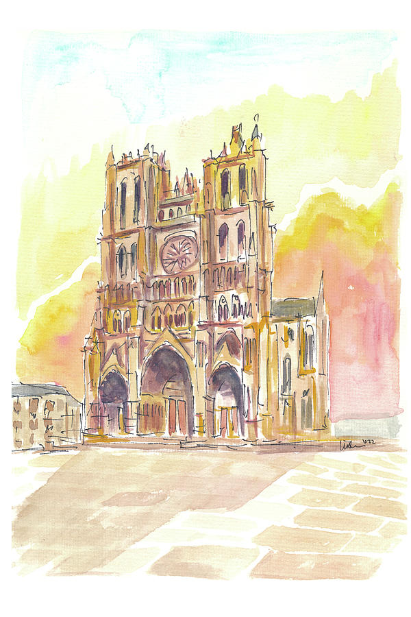 Amiens Cathedral Painting - Impressive Cathedral Basilica of Our Lady of Amiens by M Bleichner