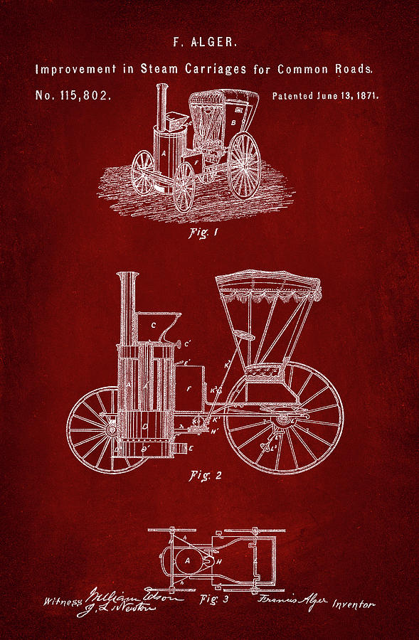 Improvement in Steam Carriages Patent 1e Mixed Media by Brian Reaves