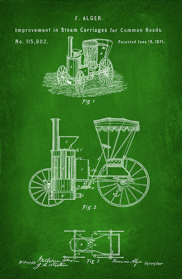 Improvement in Steam Carriages Patent 1f Mixed Media by Brian Reaves