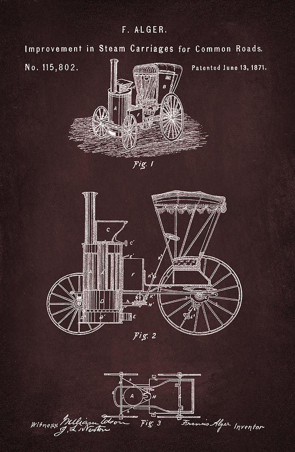 Improvement in Steam Carriages Patent 1h Mixed Media by Brian Reaves