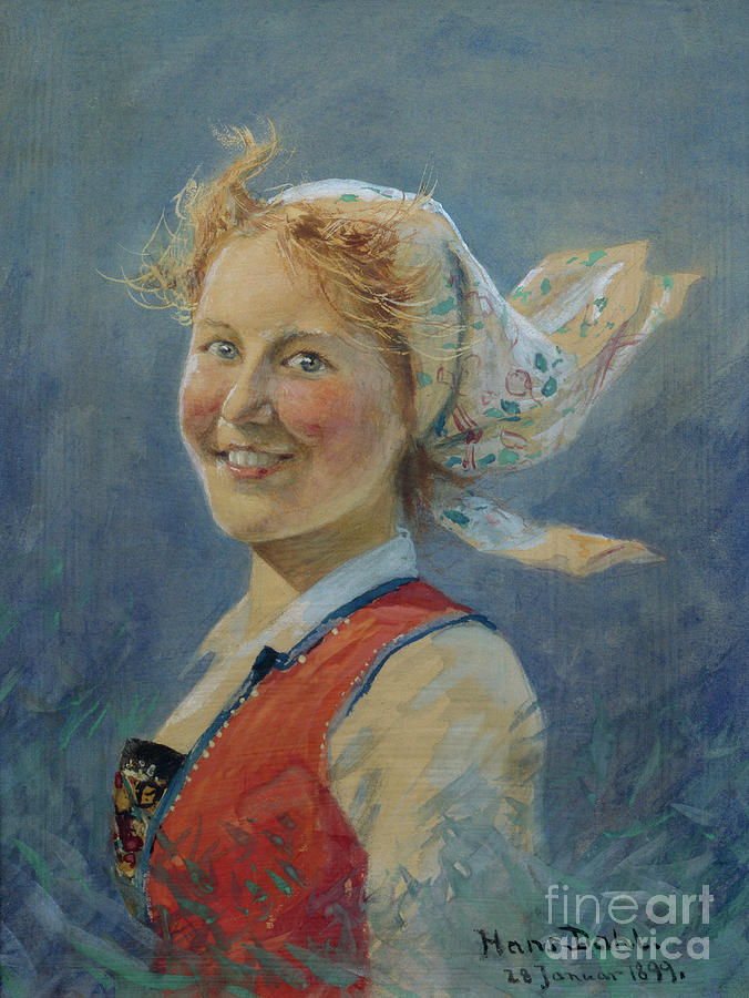 In a good mood, 1899 Painting by O Vaering by Hans Dahl