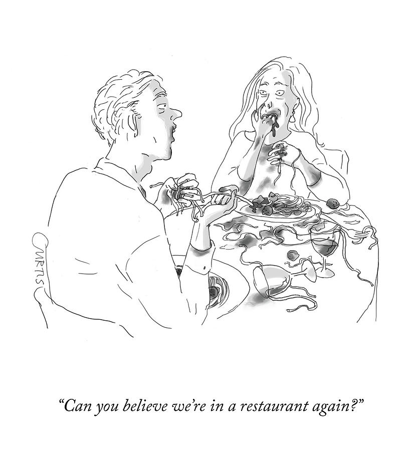 In A Restaurant Drawing by Kate Curtis