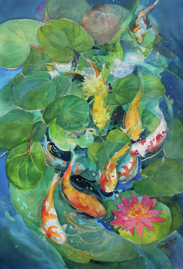 In a Tizzy-Koi Painting by Sue Kemp
