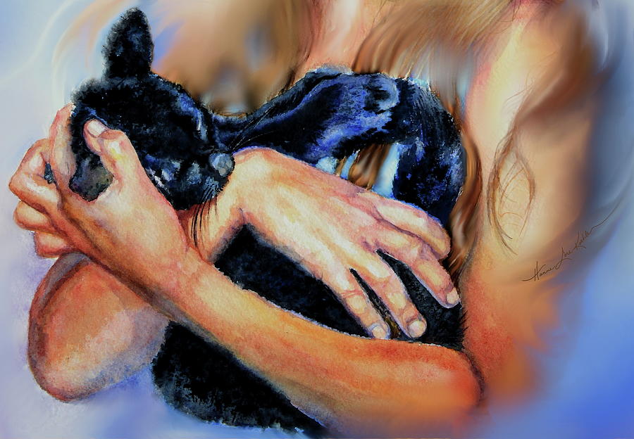 Cat Painting - In An Angels Loving Arms by Hanne Lore Koehler