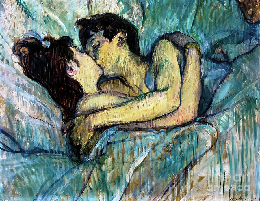 In Bed The Kiss by Henri de Toulouse-Lautrec 1892 Painting by Henri de Toulouse-Lautrec