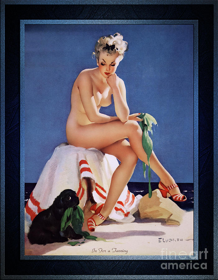 In For A Tanning by Gil Elvgren Remastered Retro Art Xzendor7 Reproductions Painting by Rolando Burbon
