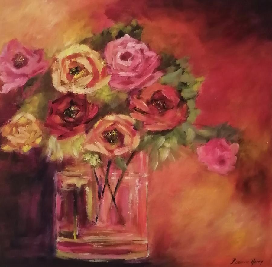 Rose Painting - In full bloom by Rozanne Henry Rose Painting - In full bloom by Rozanne Henry