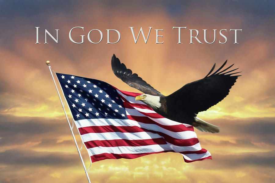 In God We Trust Wall Art Patriotic Sign Monogram 4th of July Gift Eagle American Flag Decor United States American Flag Eagle Wall Art