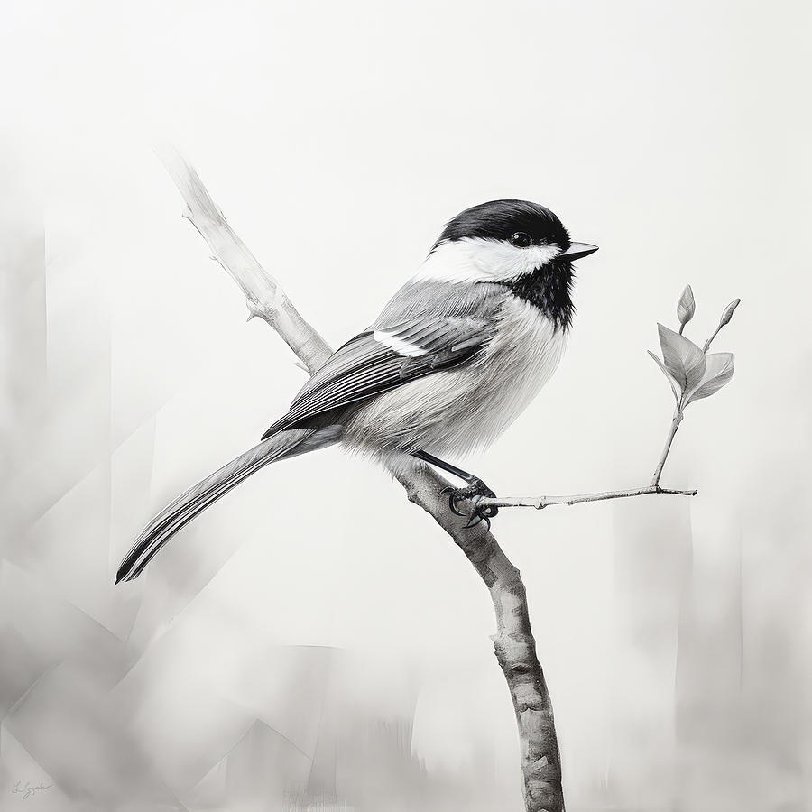 Chickadee Painting - In Graphites Embrace - Chickadee Paintings by Lourry Legarde