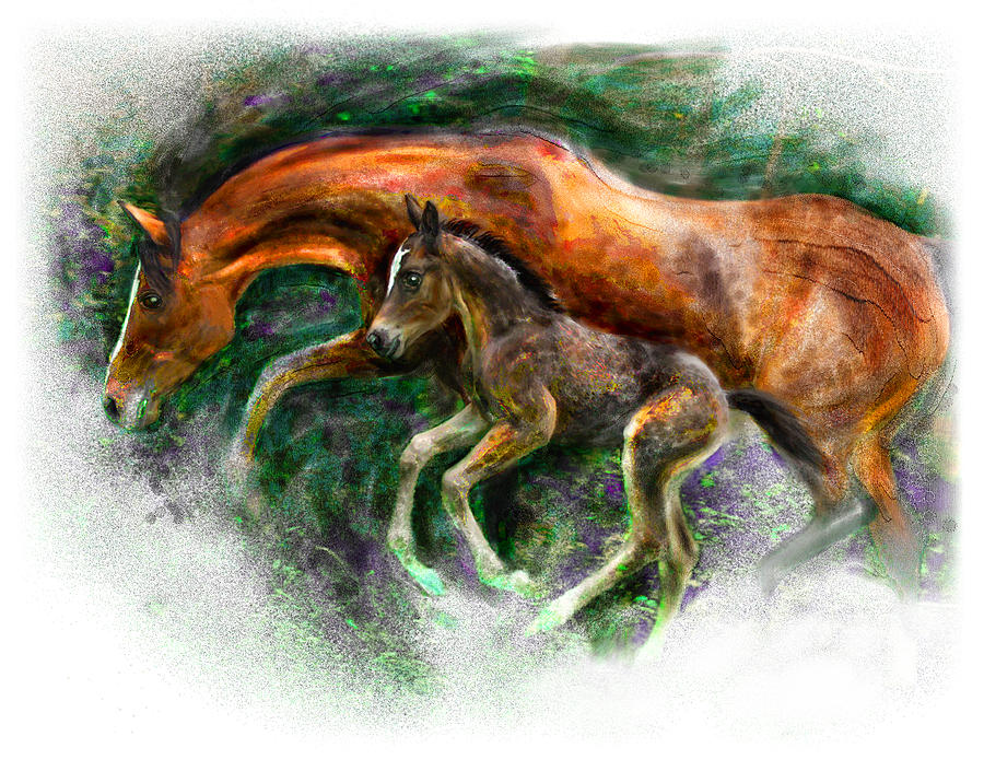 Horse Painting - In Harmony Three Days Old Arabian Mare Running Foal by Connie Moses Horse Painting - In Harmony Three Days Old Arabian Mare Running Foal by Connie Moses